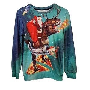 Funnycokid Santa/Dinosaur/Pizza Double-sided Sweatershirt
